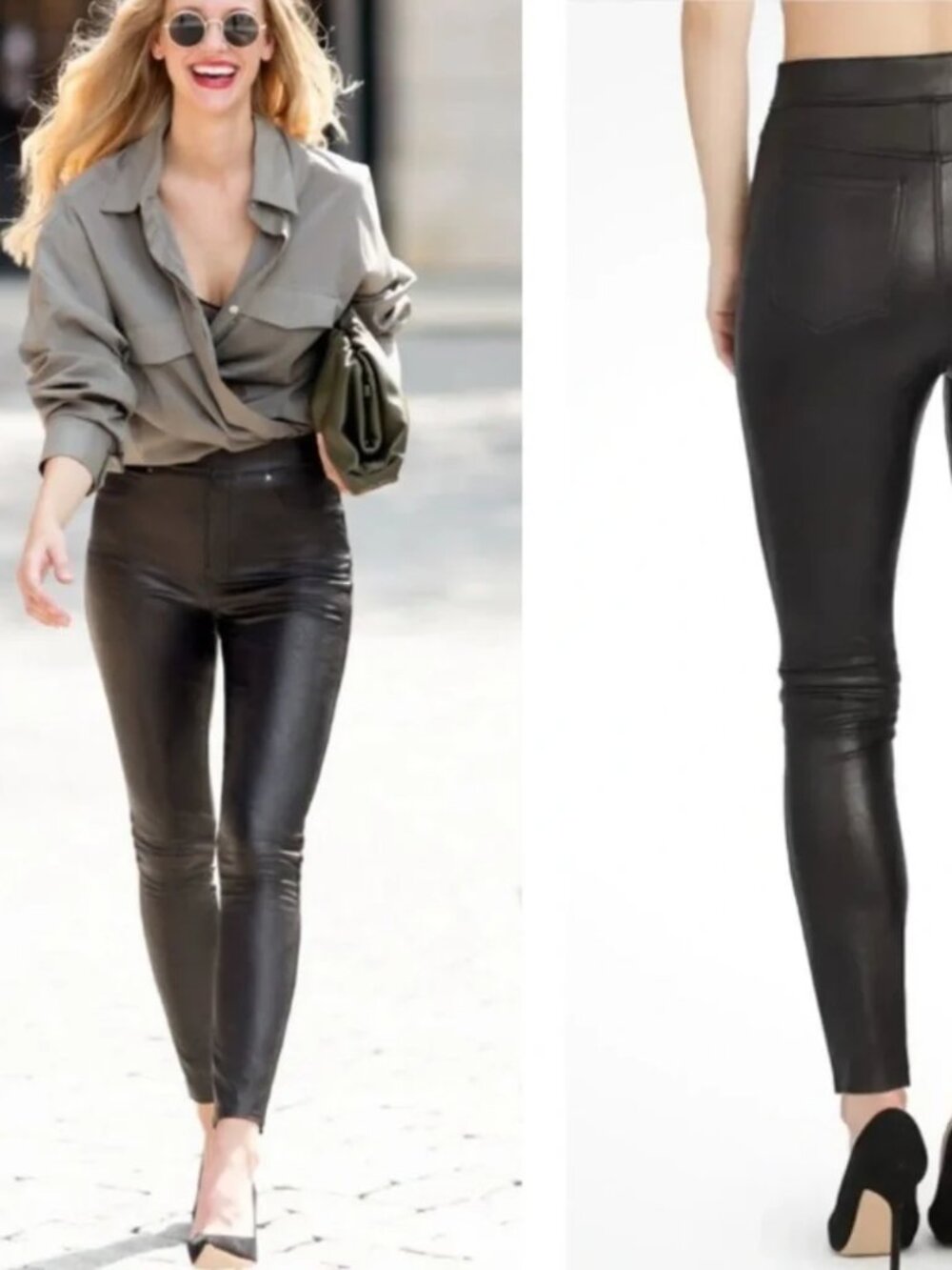Spanx Faux Leather Skinny Pant Black Pull On Size SP